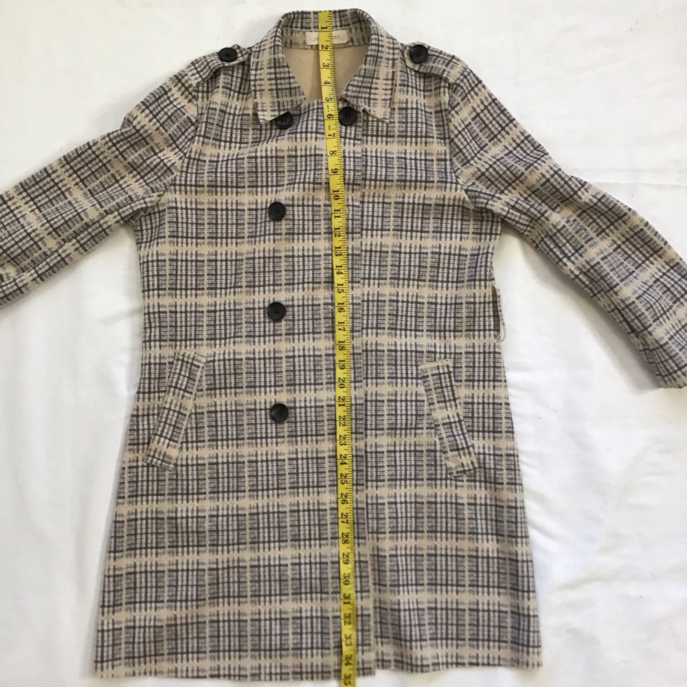 Solitaire Women Plaid Double Breasted Tie Belt Trench Jacket S Beige Black - Picture 13 of 15